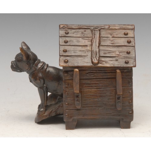 3021 - A bronze novelty inkwell as a French Bulldog in his kennel, stamped Geshchutzt, second half of the 2... 