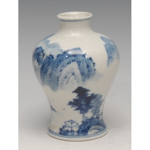 3673 - A Chinese ovoid vase, painted in polychrome with an elder holding aloft a peach, 13cm high, four cha... 