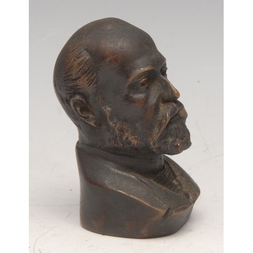 3637 - A dark patinated miniature bronze bust, signed in the maquette, D Danbere, 7cm