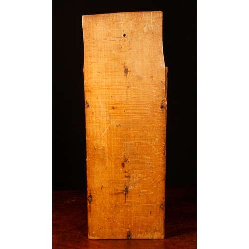 3500 - Treen - a 19th century vernacular beech candle box, chip carved with diapers and a stylised leaf or ... 