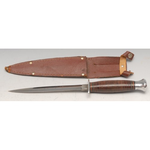 3746 - A bowie type utility or hunting knife, 17cm blade, antler grip, alloy pommel, 29.5cm long overall; o... 