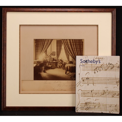 3397 - Franz Liszt - a large photograph, signed and inscribed, showing Liszt in his study at Weimar, by Lou... 