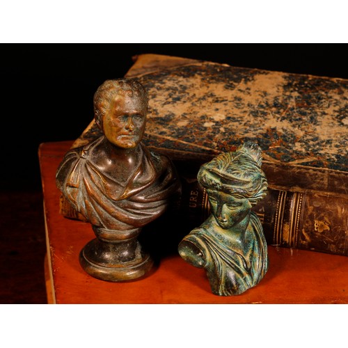 3639 - A Grand Tour type bronze cabinet bust, Roman emperor, 10cm high; another, Diana (2)