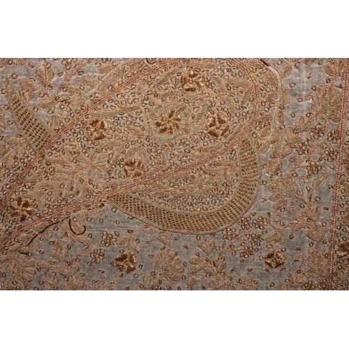 3691 - An Indian wedding shawl, worked in gilt thread, 246cm x 106cm