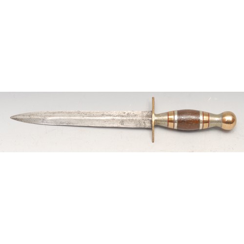 3745 - A bowie type utility or hunting knife, 12.5cm saw-back blade, two-piece grip, 22cm long overall, lea... 