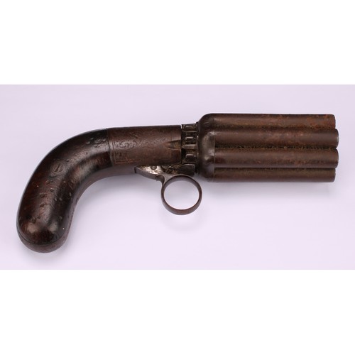 3742 - A 19th century eight-shot pepper-box revolver, 7.5cm barrel, engraved lock plate, two-piece grip, 19... 