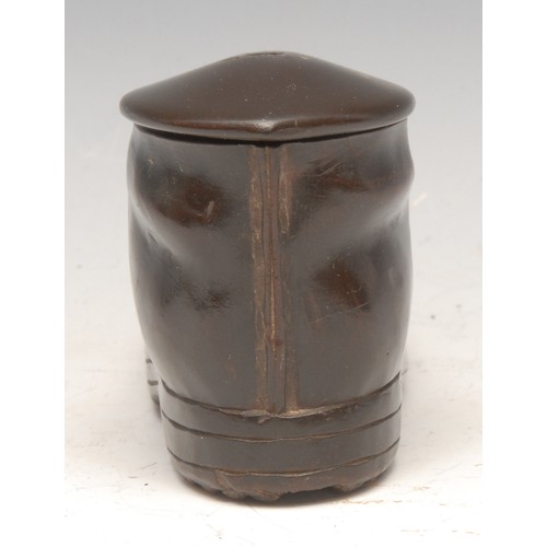 3098 - A large novelty table snuff box, as a boot, push-fitting faux hobnail sole, 14cm long