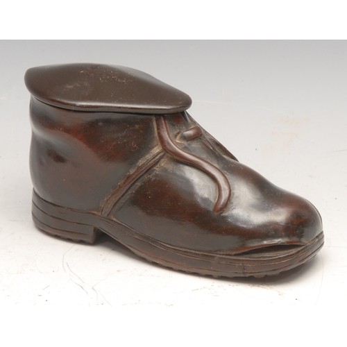 3098 - A large novelty table snuff box, as a boot, push-fitting faux hobnail sole, 14cm long