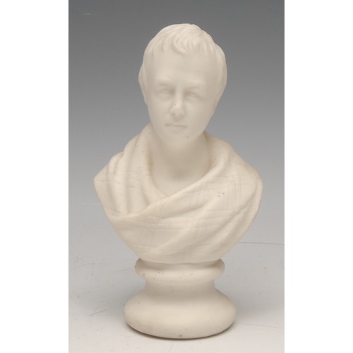 3170 - A parian ware portrait bust, of Robert Burns, waisted socle, 13cm high; another, Sir Walter Scott; a... 