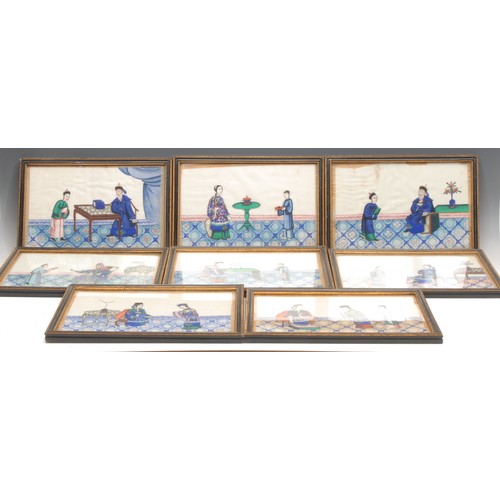 3675 - Chinese School (19th century) 
A set of eight, Genre Scenes, Figures of the Court
watercolour and go... 