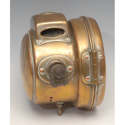 3354 - Automobilia - an early 20th century brass carriage lamp, Lucas No 724, King of the Road; another, Po... 