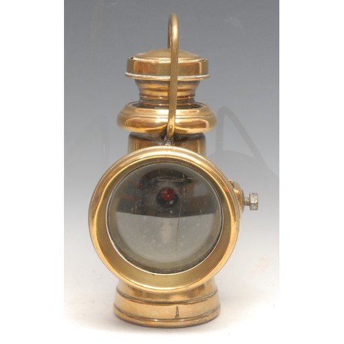 3354 - Automobilia - an early 20th century brass carriage lamp, Lucas No 724, King of the Road; another, Po... 