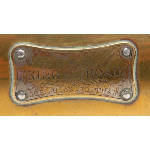 3354 - Automobilia - an early 20th century brass carriage lamp, Lucas No 724, King of the Road; another, Po... 