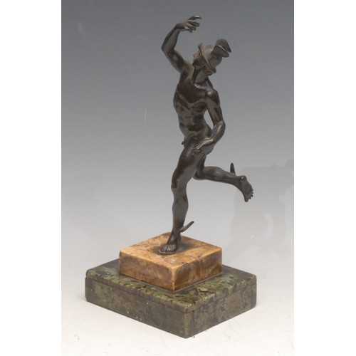 3437 - Italian School (19th century), a dark patinated Grand Tour bronze, Mercury, after Giambolgna, steppe... 