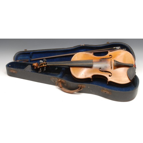 3731 - A violin, the two-piece back 36.5cm long excluding button, paper label printed Nicolo Hieron Amati C... 