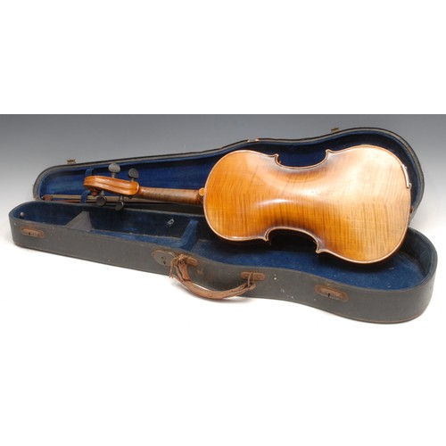 3731 - A violin, the two-piece back 36.5cm long excluding button, paper label printed Nicolo Hieron Amati C... 