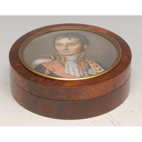 3515 - The French Revolutionary and Napoleonic Wars - a 19th century French burr wood circular snuff box, t... 