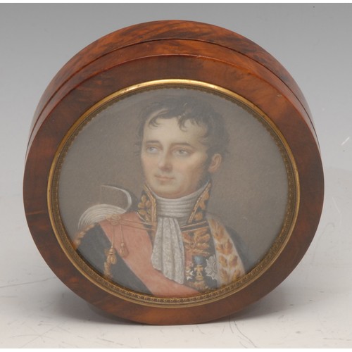 3515 - The French Revolutionary and Napoleonic Wars - a 19th century French burr wood circular snuff box, t... 