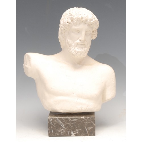 3118 - A museum type plaster facsimile, Dionysus, bust length, after the antique, marble base, 26.5cm high