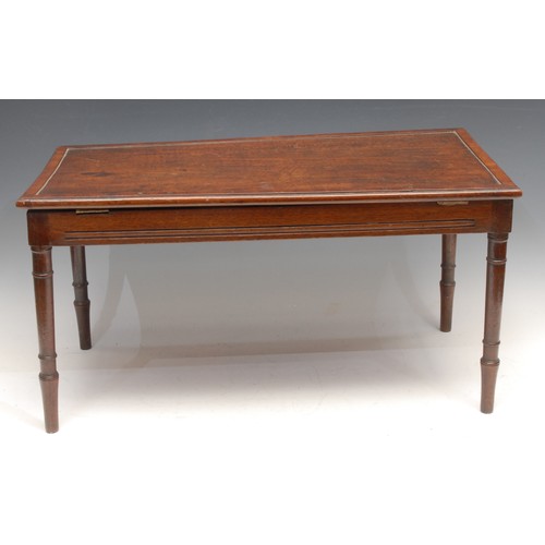 3457 - Miniature Furniture - a George III mahogany architect's table, hinged top adjustable on a ratchet, f... 