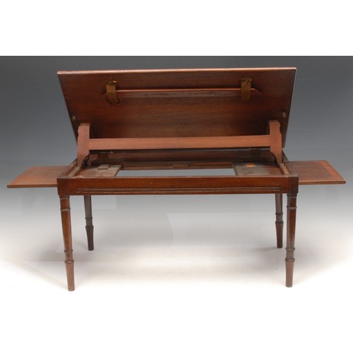 3457 - Miniature Furniture - a George III mahogany architect's table, hinged top adjustable on a ratchet, f... 