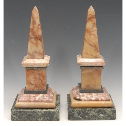 3142 - A pair of 19th century marble and alabaster library obelisks, square verde antico bases, 36cm high, ... 