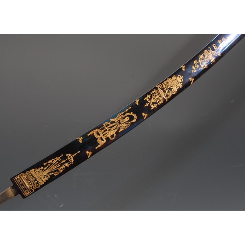 3072 - A George III style blue and gilt sword blade, inscribed Craig & Co, Warranted, 100cm including tang