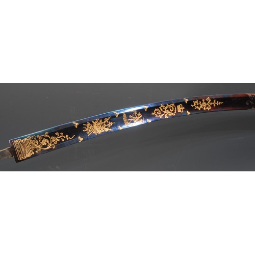 3072 - A George III style blue and gilt sword blade, inscribed Craig & Co, Warranted, 100cm including tang