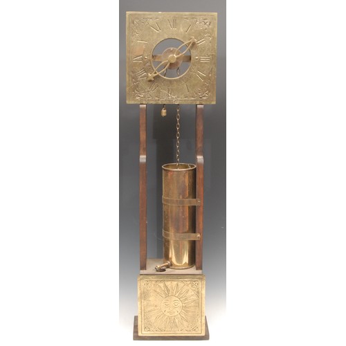 3652 - An apocryphal water clock, 21cm square brass dial, the cistern engraved with sunburst, 79cm high