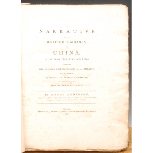 4128 - China, diplomatic – Anderson (Aeneas), A Narrative of the British Embassy to Chine in the Years 1792... 