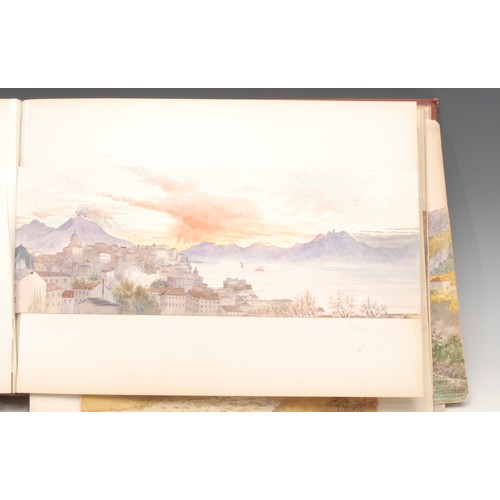 4080 - A 19th century country house Grand Tour album, Italia, containing twenty one watercolour studies, to... 