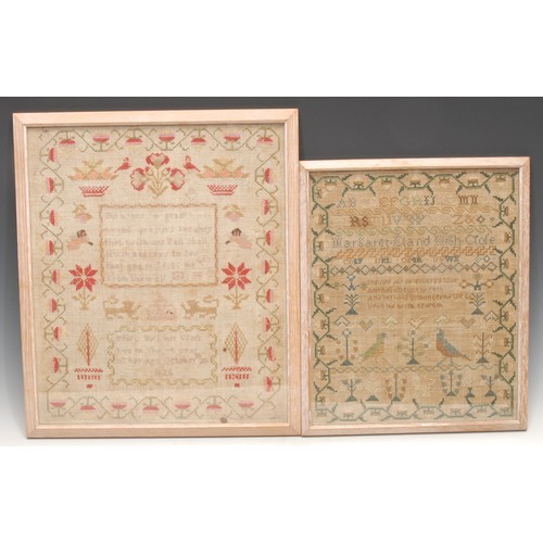 3074 - A George IV sampler, Mary Bell Her Work, dated 1826, 37cm x 32cm; another smaller, Margaret Eland ..... 