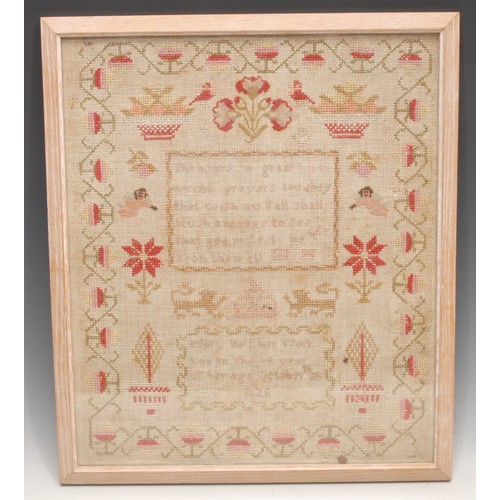 3074 - A George IV sampler, Mary Bell Her Work, dated 1826, 37cm x 32cm; another smaller, Margaret Eland ..... 