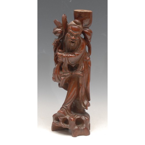 3672 - A Chinese carved hardwood figure, 34cm; another smaller, late 19th century (2)