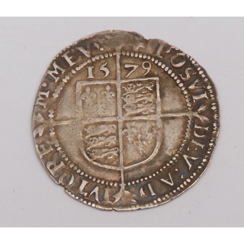 3980 - Numismatics – England, Elizabeth I solver hammered sixpence, 4th issue, 1579, mm. Greek cross, tiny ... 