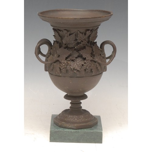 3542 - A 19th century brown patinated bronze campana urn, in the Grand Tour taste, cast with fruiting vine,... 