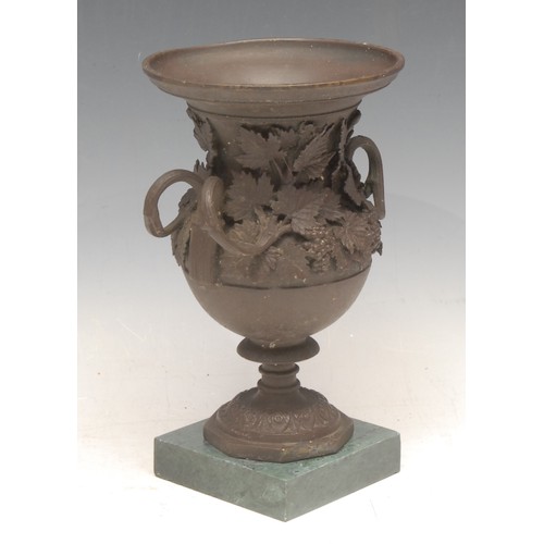 3542 - A 19th century brown patinated bronze campana urn, in the Grand Tour taste, cast with fruiting vine,... 