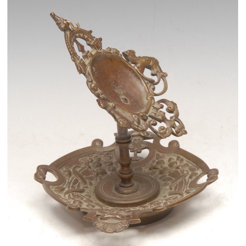 3543 - A 19th century brown patinated bronze pocket watch stand, cast in the Renaissance Revival taste, 13c... 