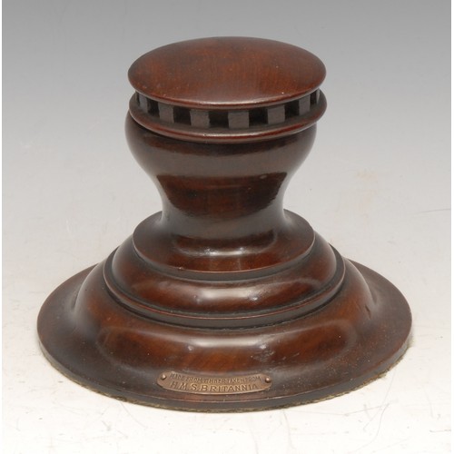 3445 - Maritime Interest - British Naval History - a salvaged timber capstan inkwell, made from teak taken ... 