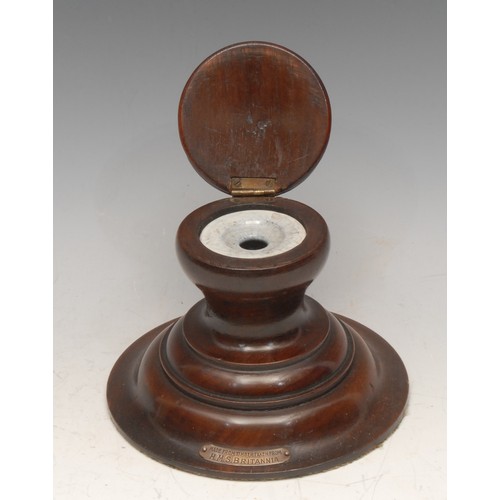 3445 - Maritime Interest - British Naval History - a salvaged timber capstan inkwell, made from teak taken ... 