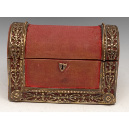 3588 - A 19th century Irish table top stationery box, applied with pierced and embossed brass borders on a ... 