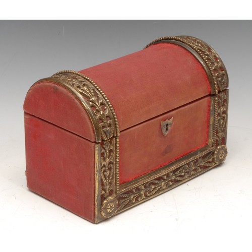 3588 - A 19th century Irish table top stationery box, applied with pierced and embossed brass borders on a ... 