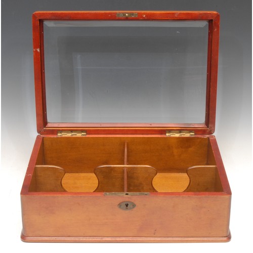 3306 - An early 20th century playing card or cigar box, hinged glazed cover enclosing four compartments, 31... 