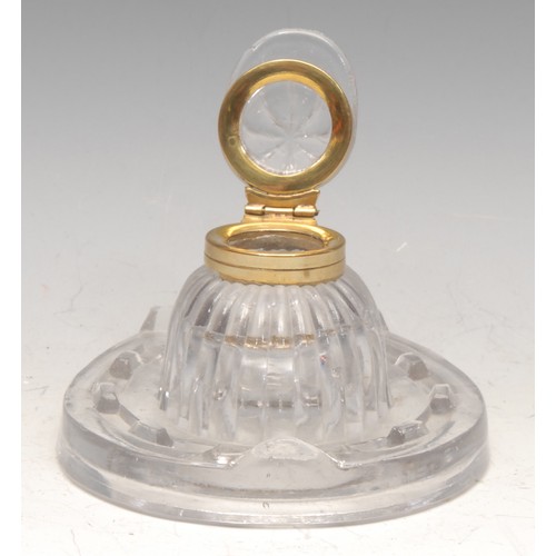 3219 - A Victorian pressed glass inkwell, of equestrian interest, the cover as a jockey’s cap, Rd. No. 9516... 