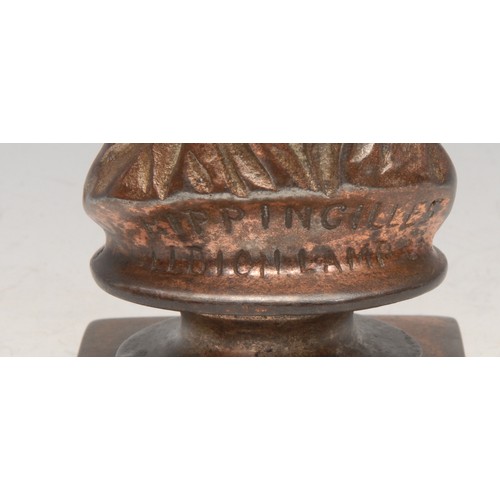 3231 - Advertising - Lighting - Royalty - a Victorian copper varnished cast iron promotional desk bust, cas... 