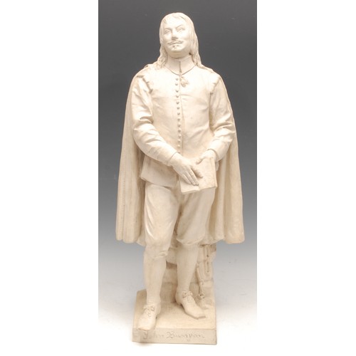 3607 - A 19th century plaster library portrait bust, John Bunyan, 56cm high