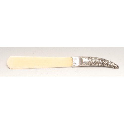 3221 - A Victorian silver hafted page turner, ivorine blade, 25cm long, Birmingham 1897; another, similar, ... 