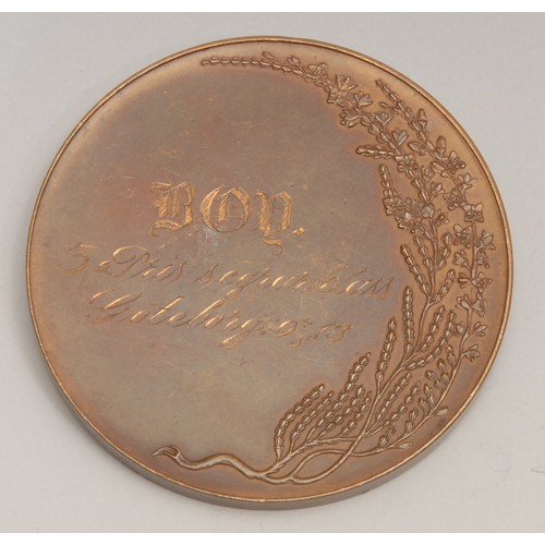 3372 - Dogs and Canine History - an early 20th century Swedish brown patinated bronze medal, Svenska Setter... 