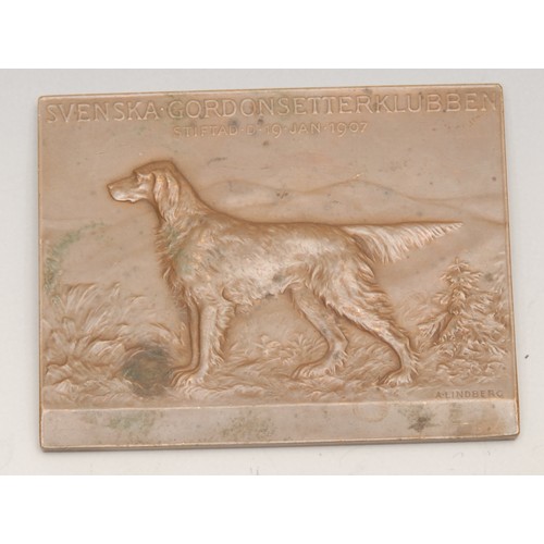 3372 - Dogs and Canine History - an early 20th century Swedish brown patinated bronze medal, Svenska Setter... 