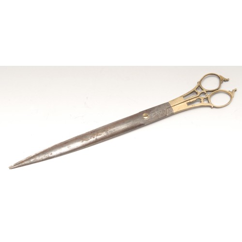 3164 - A pair of Middle Eastern Islamic gilt damascened steel calligraphy scissors, 24.5cm long, Ottoman, 1... 